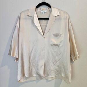 100% Silk Oversized Cream / Champagne Colored Shirt with Collar VINCE Size M
